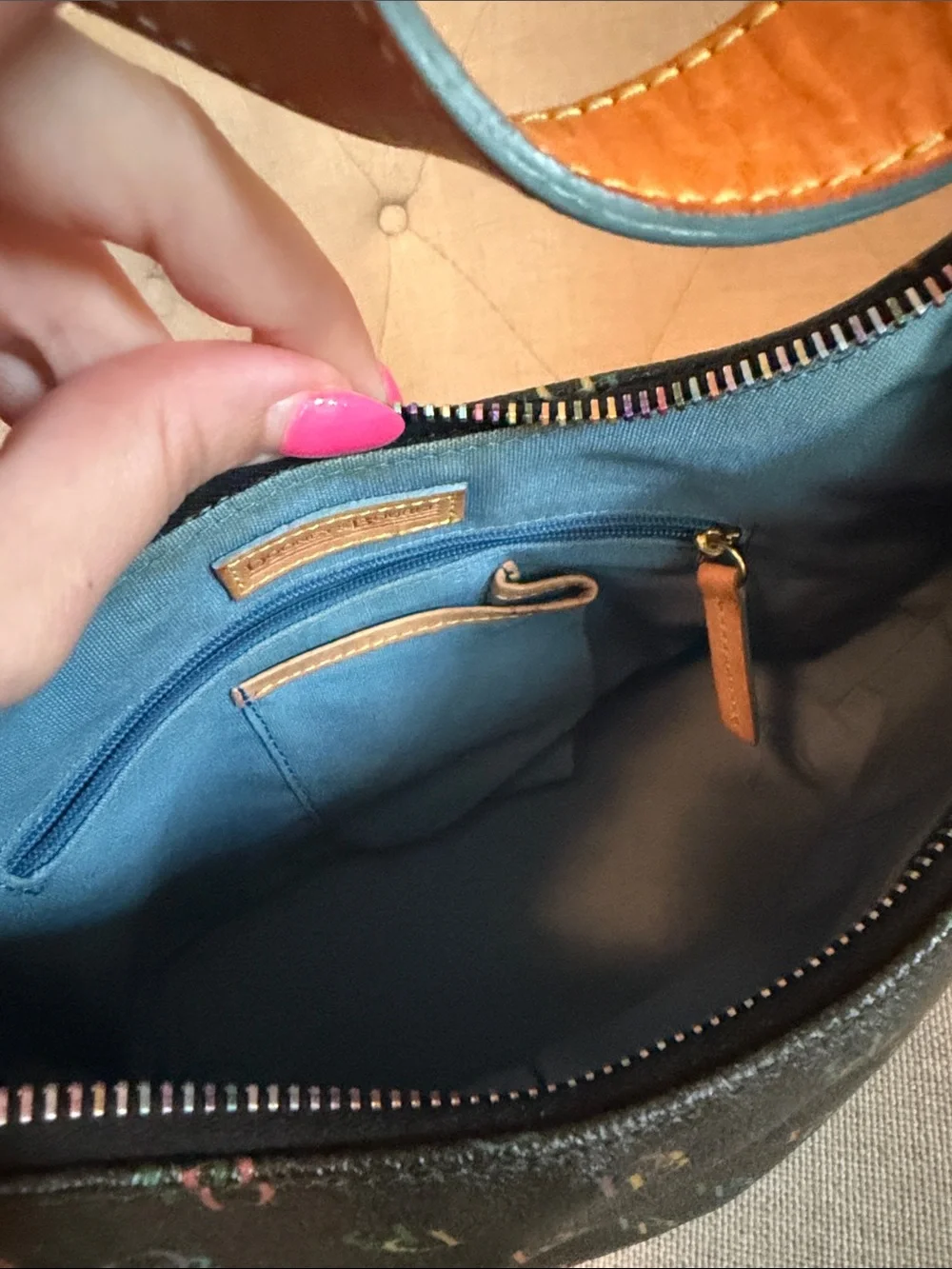 Dooney & Bourke Black Rainbow DB Logo Leather Hobo